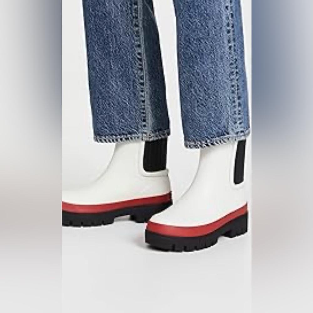 Tory Burch White Chelsea Rain Boots with Red Trim and Black Sole Sz 6 - Picture 3 of 10